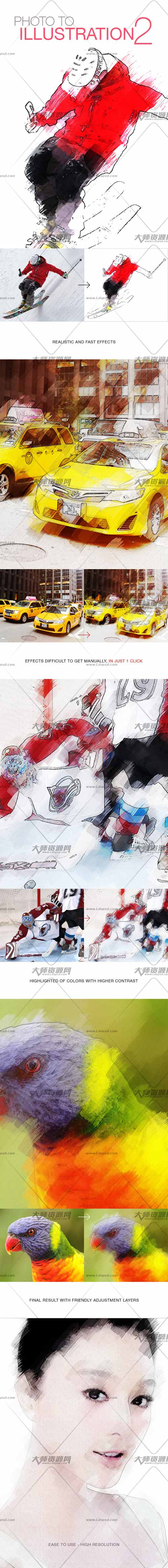 Photo To Illustration,PS动作－艺术插画